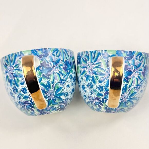Lilly Pulitzer High Maintenance Blue Floral Set of Two Tea Coffee Mugs - Picture 10 of 13